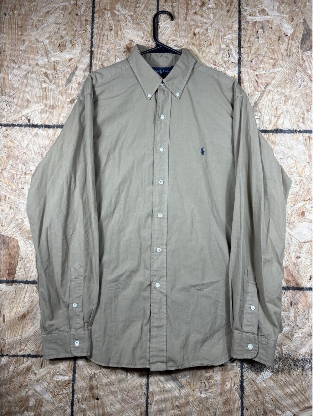 Ralph Lauren Button Shirt Mens XL Solid Beige Classic Fit Long Sleeve Shirt